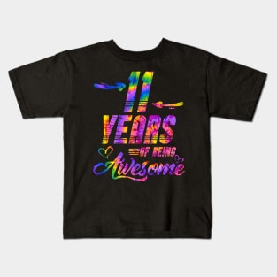 11th Birthday Gift Idea Tie Dye 11 Year Of Being Kids T-Shirt